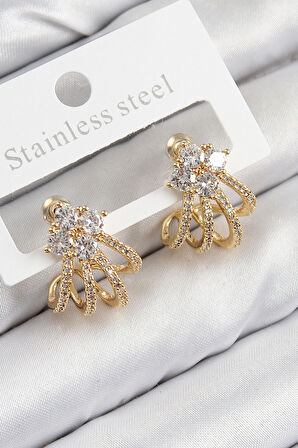 Pirinç Zirkon Taşlı Model Gold Renk Kadın Küpe
