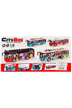 Sesli ve Işıklı Şehir Otobüsü Kırmızı 1:16 Kırmızı Oyuncak Otobüs Sürtmeli Sesli Şehir Otobüsü 28 Cm