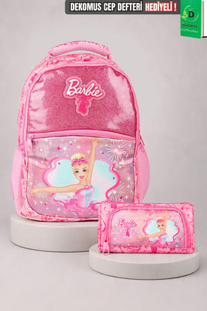 x Dekomus Lisanslı Barbie Ballerina Magic Collection Büyük Boy Okul Çantası ve Kalem Çantası Seti