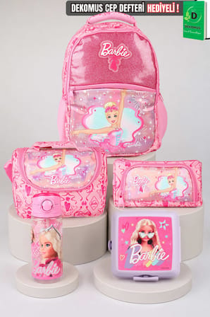 x Dekomus Lisanslı Barbie Ballerina Magic Collection Okul,Termoslu Beslenme ve Kalem Çantası,Beslenme Kabı,Matara Seti