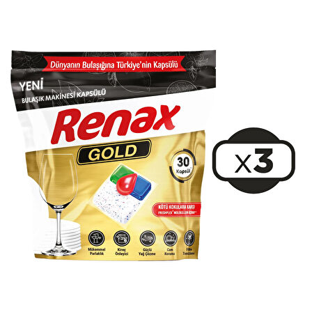 Renax Gold Bulaşık Makinesi Kapsülü Hepsi Bir Arada 30 lu x 3 Adet (90 Kapsül)