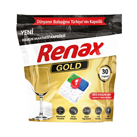 Renax Gold Bulaşık Makinesi Kapsülü Hepsi Bir Arada 30 lu x 3 Adet (90 Kapsül)