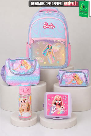 x Dekomus Lisanslı Barbie Deniz Kızı Collection Okul,Termoslu Beslenme ve Kalem Çantası,Beslenme Kabı,Matara Seti