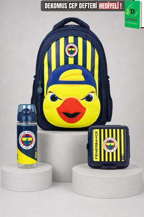 x Dekomus Lisanslı Fenerbahçe Yellow Collection 3D Baskılı Büyük Boy Okul Çantası,500 ML Matara ve Beslenme Kabı Seti