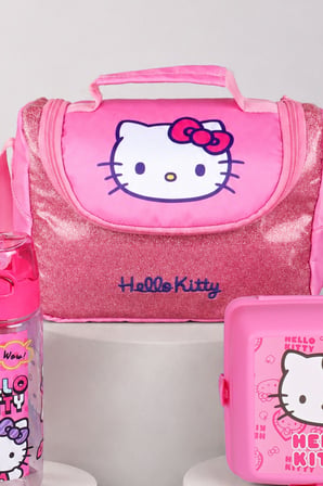  x Dekomus Lisanslı Hello Kitty Glitter Bow Collection Termoslu Beslenme Çantası,Beslenme Kabı ve Matara Seti