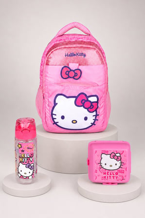  x Dekomus Lisanslı Hello Kitty Glitter Bow Collection Büyük Boy Okul Çantası,Beslenme Kabı ve Matara Seti