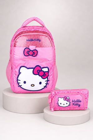  x Dekomus Lisanslı Hello Kitty Glitter Bow Collection Büyük Boy Okul Çantası ve Kalem Çantası Seti