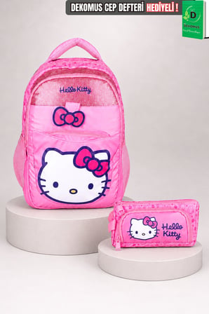  x Dekomus Lisanslı Hello Kitty Glitter Bow Collection Büyük Boy Okul Çantası ve Kalem Çantası Seti