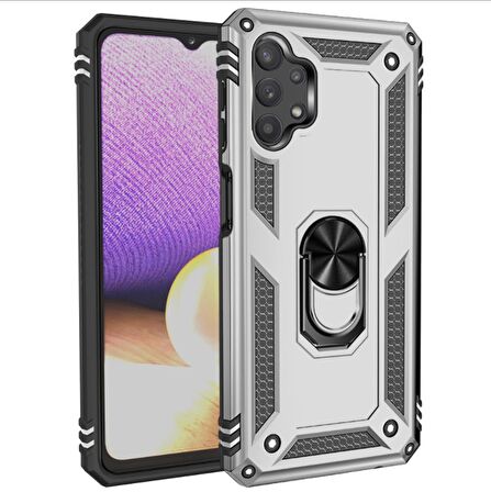 Smcase Samsung Galaxy A32 4G Kılıf Vega Yüzüklü Tank Silikon  Nano Ekran Koruyucu 