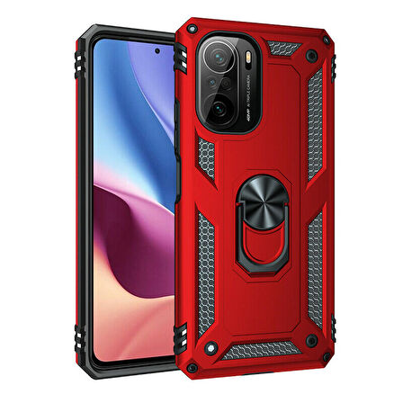 Smcase Xiaomi Poco F3 Kılıf Vega Yüzüklü Tank Silikon  Nano Ekran Koruyucu