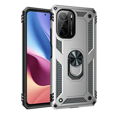 Smcase Xiaomi Redmi K40 Kılıf Vega Yüzüklü Tank Silikon  Nano Ekran Koruyucu