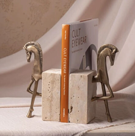 Traverten Truva Atı Kitap Tutucu