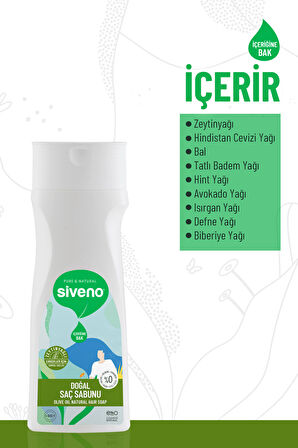 Siveno %100 Doğal Saç Sabunu Zeytinyağlı Bal Avokado 9 Değerli Bitki Erkekler Için Bitkisel Şampuan 300 ml