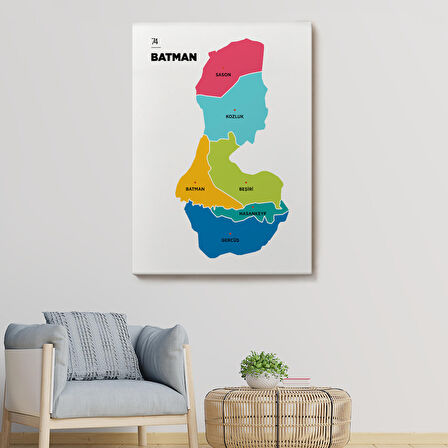 Harita Sepeti Batman İli ve İlçeler Haritası Dekoratif Kanvas Tablo 1285