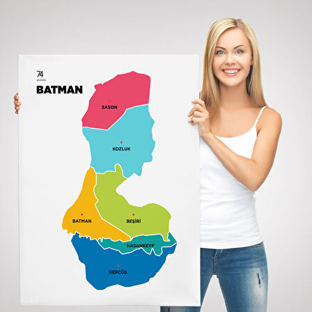 Harita Sepeti Batman İli ve İlçeler Haritası Dekoratif Kanvas Tablo 1285