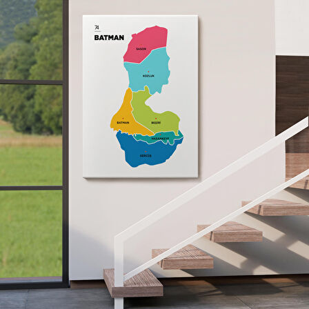Harita Sepeti Batman İli ve İlçeler Haritası Dekoratif Kanvas Tablo 1285