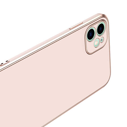 Gpack Apple iPhone 12 Kılıf Bark Parlak Silikon Renkli Kenarları Rose
