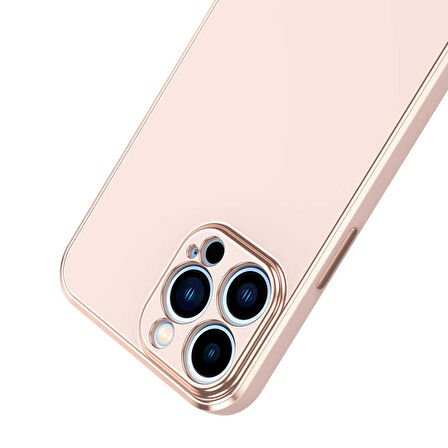 Gpack Apple iPhone 12 Pro Kılıf Bark Parlak Silikon Renkli Kenarları Rose