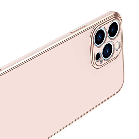 Gpack Apple iPhone 12 Pro Kılıf Bark Parlak Silikon Renkli Kenarları Rose