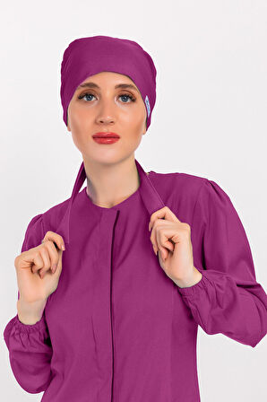 Düz Açık Mor Renk Tesettür Doktor Hemşire Hastane Medikal Tesettür Cerrahi Bonesi