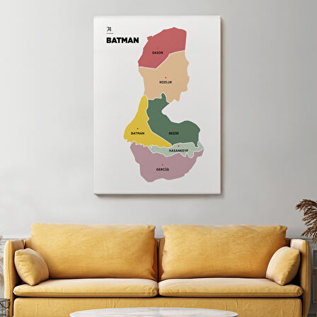 Harita Sepeti Batman İli ve İlçeler Haritası Dekoratif Kanvas Tablo 1286