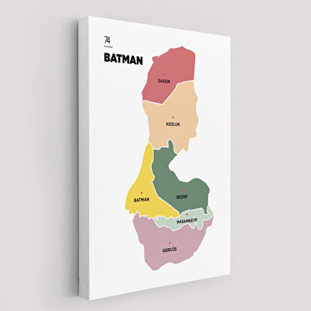 Harita Sepeti Batman İli ve İlçeler Haritası Dekoratif Kanvas Tablo 1286