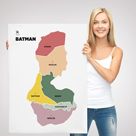 Harita Sepeti Batman İli ve İlçeler Haritası Dekoratif Kanvas Tablo 1286