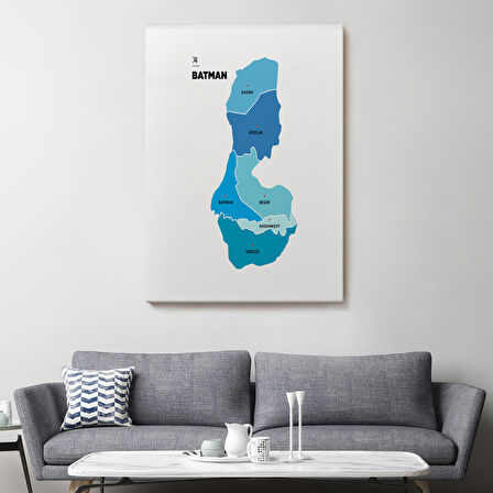 Harita Sepeti Batman İli ve İlçeler Haritası Dekoratif Kanvas Tablo 1287