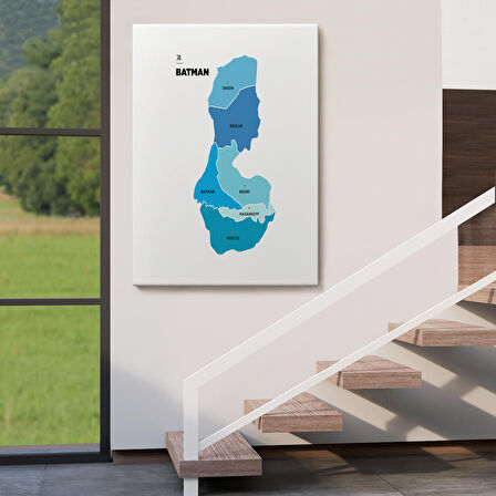 Harita Sepeti Batman İli ve İlçeler Haritası Dekoratif Kanvas Tablo 1287