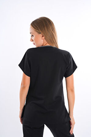 Siyah Renk Çamaşır Suyuna ve Hipoya Dayanıklı Cerrahi Üniforma Scrubs Unisex Model