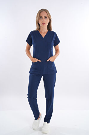 Lacivert Renk Hipoya Çamaşır Suyuna Dayanıklı Scrubs Takım İş Kıyafeti Unisex Model