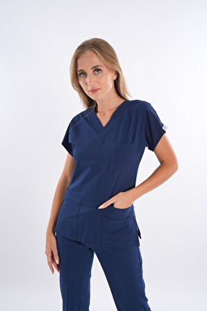 Lacivert Renk Hipoya Çamaşır Suyuna Dayanıklı Scrubs Takım İş Kıyafeti Unisex Model