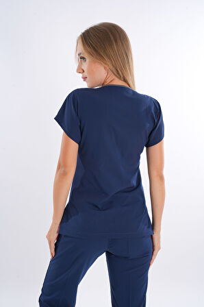 Lacivert Renk Hipoya Çamaşır Suyuna Dayanıklı Scrubs Takım İş Kıyafeti Unisex Model