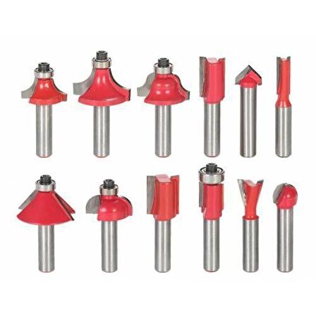 12 Parça Freze Uç Takımı Ahşap Oyma Ağaç Delme Çantalı Set 6 mm