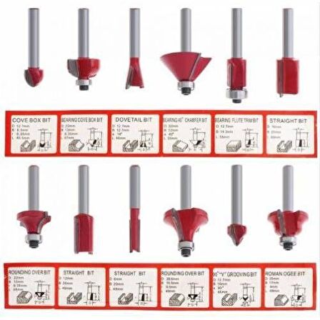 12 Parça Freze Uç Takımı Ahşap Oyma Ağaç Delme Çantalı Set 6 mm