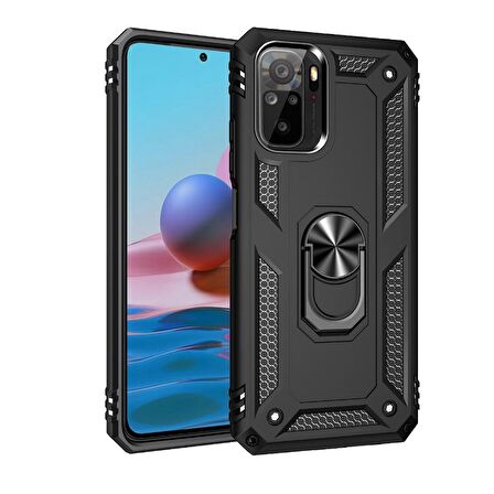 Smcase Xiaomi Redmi Note 10 Kılıf Vega Yüzüklü Çift Katmanlı Tank Kapak 