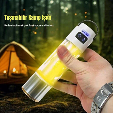 GP-222 Zoomlu 1000lm Şarjlı Çok Fonksiyonlu El Feneri - Beyaz-Kırmızı-Sarı Ledli 6 mod Kamp Lambası