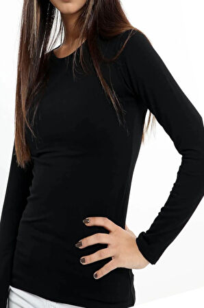 Kadın Beyaz Sıfır Yaka Likralı Uzun Kol Body 6'lı Paket