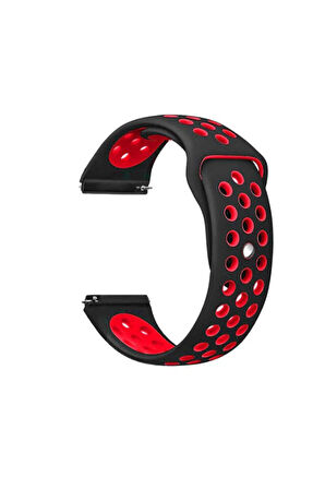 Galaxy Watch 3 (41mm) 20mm için Delikli Silikon Kordon-02 Siyah-Kırmızı
