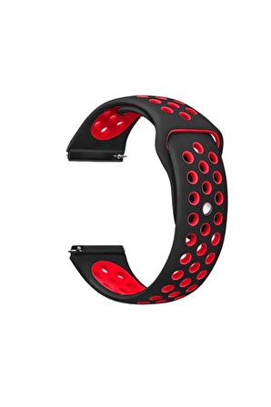 Amazfit GTR (47mm) 22mm için Delikli Silikon Kordon-02 Siyah-Kırmızı