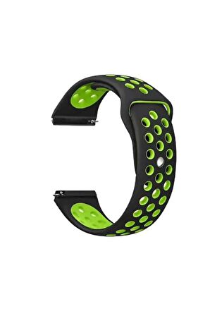Galaxy Watch 5 (44mm) 20mm için Delikli Silikon Kordon-02 Siyah-Yeşil