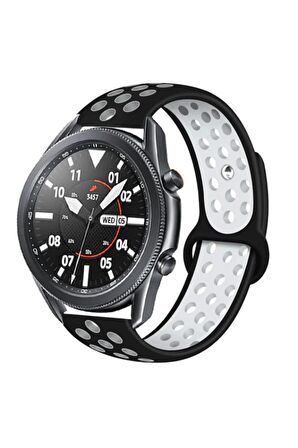 Huawei Watch GT 3 Active (46mm) 22mm için Delikli Silikon Kordon-02 Siyah-Beyaz