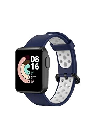 Kordon Store Xiaomi Redmi Watch 2 Lite Uyumlu Delikli Silikon Kordon-02 Lacivert-Beyaz