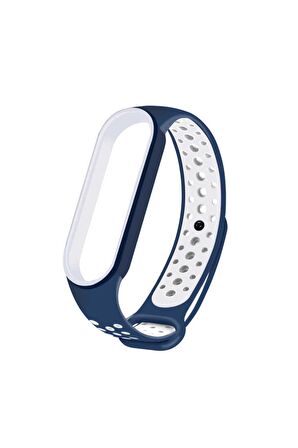 Xiaomi Mi Band 6 için Delikli Silikon Kordon-02 Lacivert-Beyaz