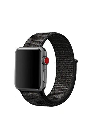 Kordon Store Apple Watch 42-44-45-49mm Uyumlu Cırtlı Kumaş Kordon-03 Siyah