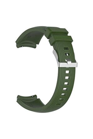 Galaxy Gear S2 20mm için Çizgili Silikon Kordon-18 Koyu Yeşil