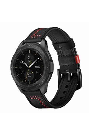 Huawei Watch GT Sport (46.5 mm) 22mm için Suni Deri Pu Kordon-19 Siyah