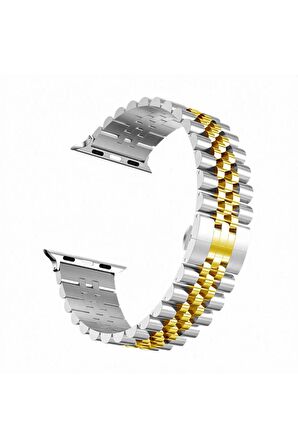 Apple Watch 38-40-41mm için Zincir görünümlü Metal Kordon-36 Gümüş-Gold