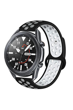 Honor Watch GS Pro 22mm için Uyumlu Delikli Silikon Kordon-02 Siyah-Beyaz
