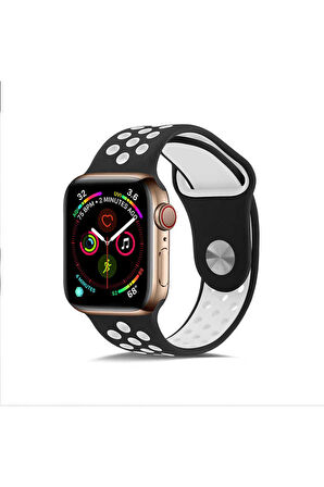 Mobicas Apple  Watch 42-44-45-49mm Uyumlu Delikli Silikon Kordon-02 Siyah-Beyaz